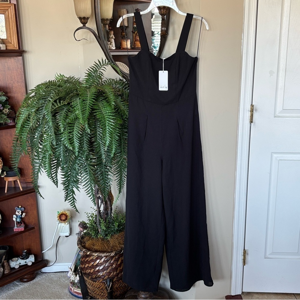 Brand New Sadie & Sage Black Jumpsuit Casual Romper Wide Leg Square Neckline